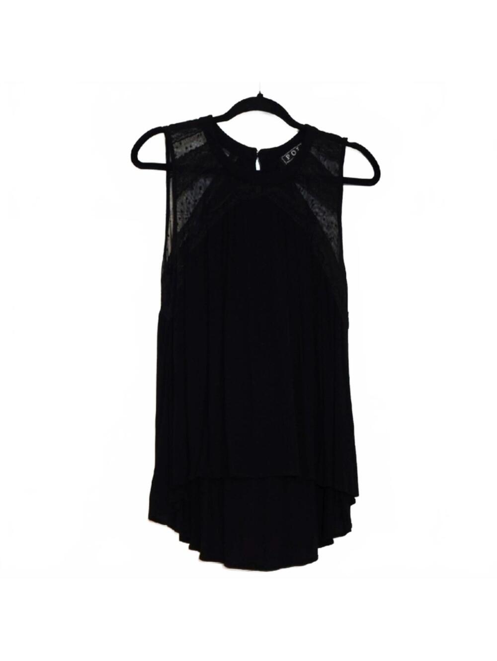 POL Black Lace Mesh Detail Sleeveless Tank Top Size Medium
